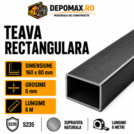 Teava rectangulara 160 x 80 x 6 mm, 6 metri